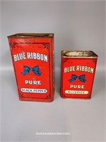 2 Blue Ribbon spice Tins 6.5"H. & 4.5"H