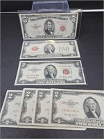 1953 RED SEAL $5, 1928 $2, 1953 STAR NOTE & 4 1953