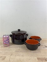 Vintage bean pot with stoneware dishes