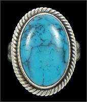 Sterling silver bezel set turquoise ring, signed