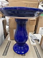 Blue shiny glazed bird bath