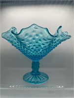 Vintage Large blue glass hobnail compote