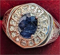 $500 Silver 7.8G Men Sapphire  Ring