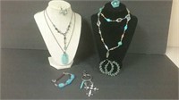 Unused Turquoise Jewellery 3 Necklaces, 2 Pairs