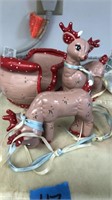 Ceramic painted sleigh with 2 deer