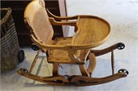 Antique oak rocking high chair combination