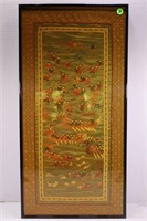 ORIENTAL FRAMED SILK ART WORK - 26 1/4" X 13"