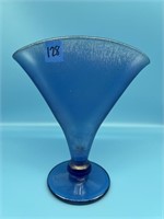 Fenton Iridescent Blue Fan Vase
