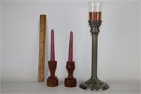 Mid Century Wood Candle Holders & Another