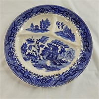 Vintage Blue Willow divided plate made an