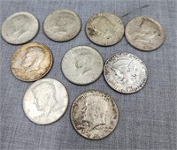 9-1964 Kennedy Half Dollars, 90% Silver