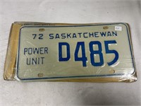 1972 Saskatchewan Power Unit License Plate