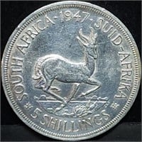 1947 South Africa 5 Shillings Silver Crown