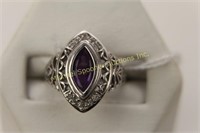 14K WHITE GOLD  AMETHYST AND DIAMOND RING