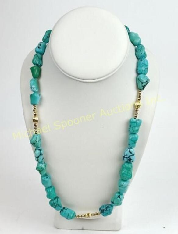 TURQUOISE AND 10K GOLD BEAD NECKLACE