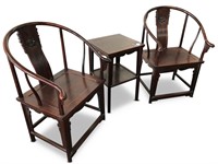 Pair of Chinese Horseshoe Back Chairs & Tea Table,