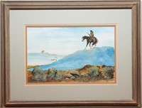 Slade, Hunting Buffalo, Original Watercolor