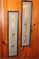 2 Framed Chinese silks decorated with birds 7.25"