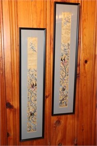 2 Framed Chinese silks decorated with birds 7.25"