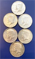 (1) 1964, (4) 1966, (1) 1968 Kennedy Half Dollars