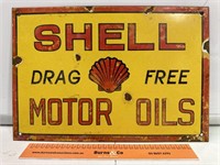 SHELL Drag Free Motor Oils Enamel Oil Rack Sign -