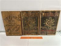 3 x Wooden Oil Box Ends Inc. Sone & Fleming &