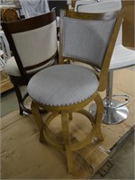 WOOD SWIVEL STOOL GRAY UPHOLSTERY