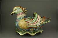 Rare Fine Cloisonne Bronze Duck Figure Qianlong MK