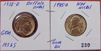 1938-D Buffalo Nickel & 1945-D Nickel