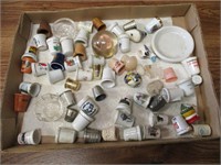 Flat of Thimbles & Misc Small Collectibles