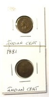 (2) Indian Head Cents 1880, 1881