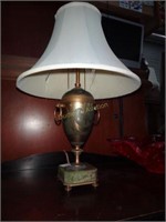 Brass Table Lamp W/ Green Marble Base