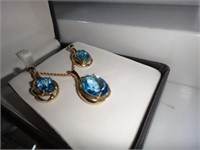 10Kt Blue Topaz Earring & Necklace Set