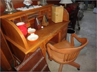 Oak Rolled Top Desk & Armchair