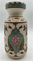 White Ceramic Hand Painted Flower Patterned Vase