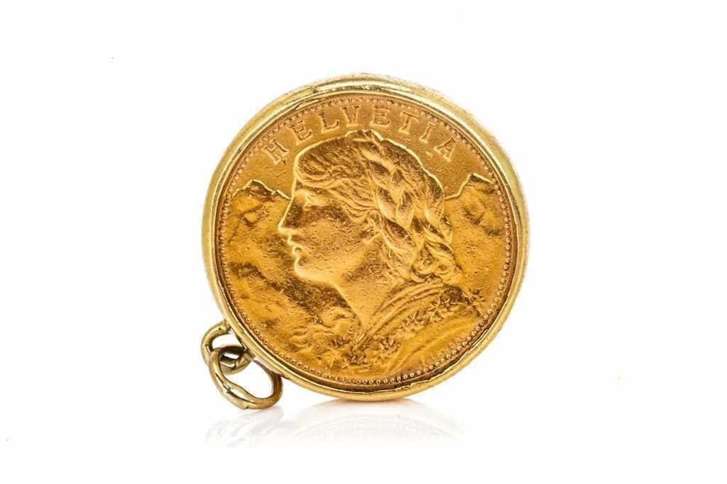 SWISS 20 FRANCS GOLD 1935 COIN PENDANT, 8.3g