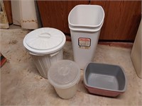 2 Plastic Trashcans, Containers & Hospital Basins