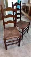 (2) woven seat wood chairs, similar styles but