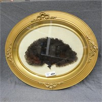 Ornate Feather Ladies Fan w/ Gold Frame