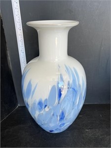 Blue & white glass vase