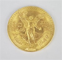 1821-1947 Fine Gold Mexican Fifty Peso Coin.
