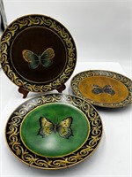 3 Vintage Ceramic Butterfly Wall Plate