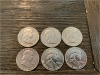 (6) 1963 Franklin Half Dollars