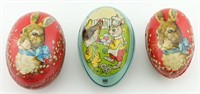 3 Easter Eggs; Papier Mache & Metal