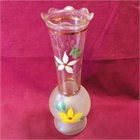Painted Glass Flower Vase (Vintage) (9" Tall)