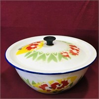 Vintage Painted Enamelled Covered Bowl