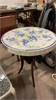 Ceramic tile top side table with hand-painted