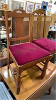 2 vintage unmatched side chairs with burgundy