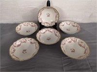 6x Czechoslovakian soup bowls, rose pattern.