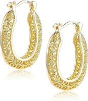 14k Gold-pl Filigree Hoop Earrings